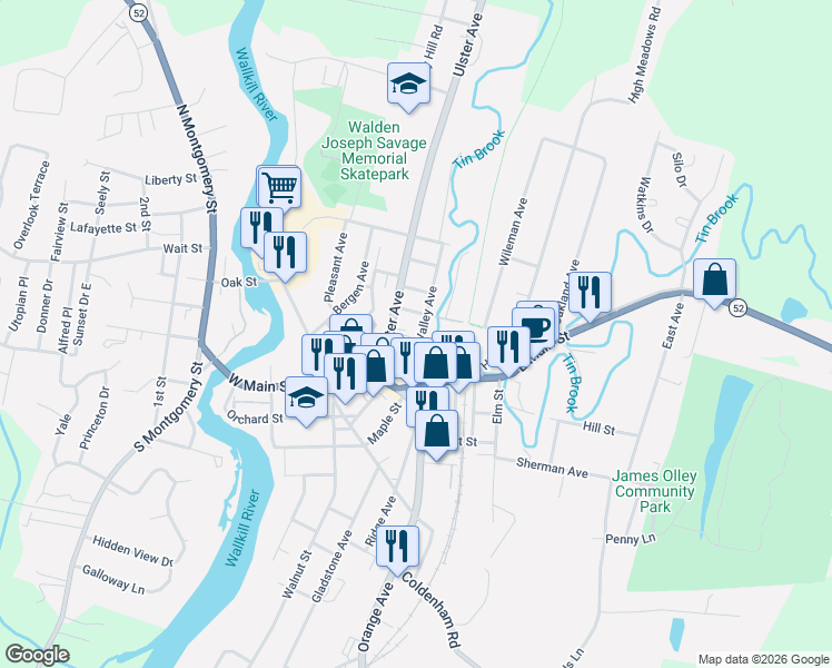 map of restaurants, bars, coffee shops, grocery stores, and more near 32 Valley Avenue in Walden