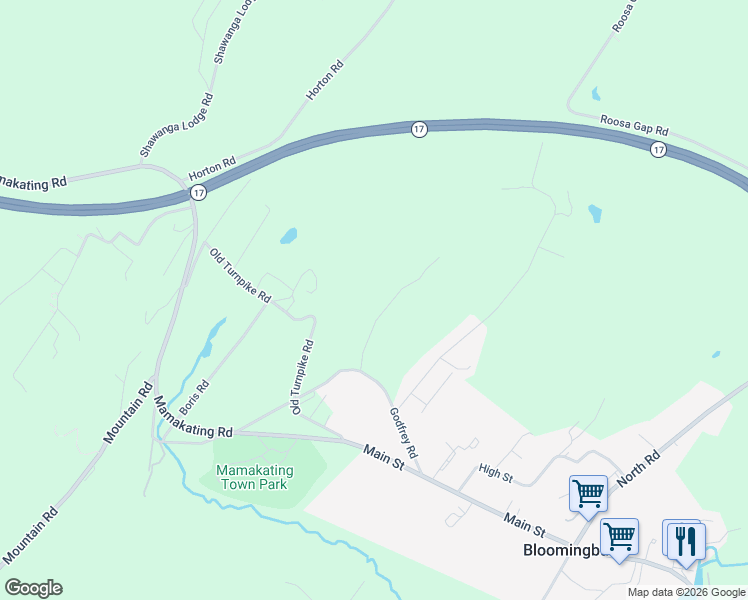 map of restaurants, bars, coffee shops, grocery stores, and more near 31 Walnut Ridge Lane in Bloomingburg