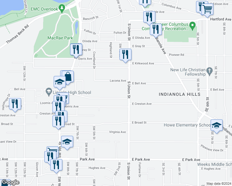 map of restaurants, bars, coffee shops, grocery stores, and more near 233 Bell Avenue in Des Moines