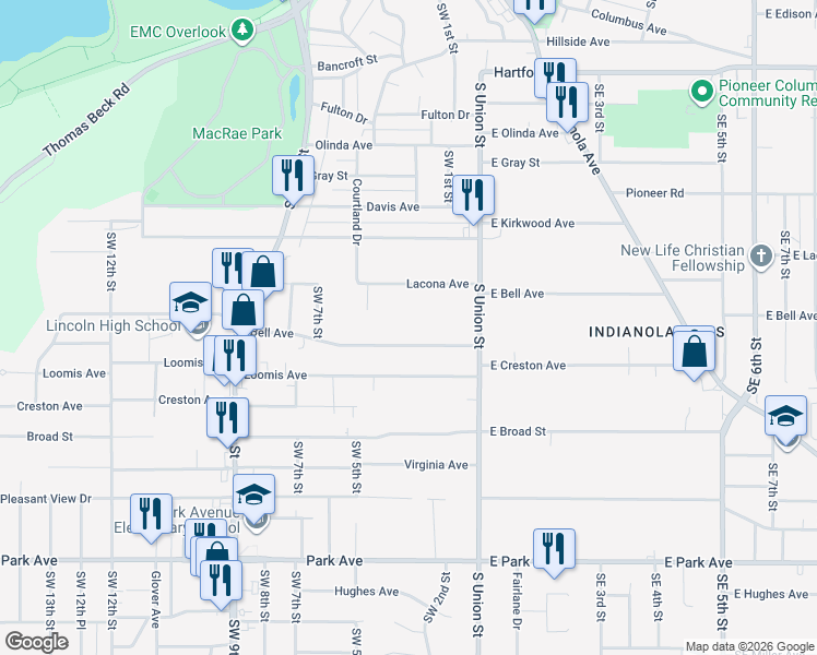 map of restaurants, bars, coffee shops, grocery stores, and more near 315 Bell Avenue in Des Moines