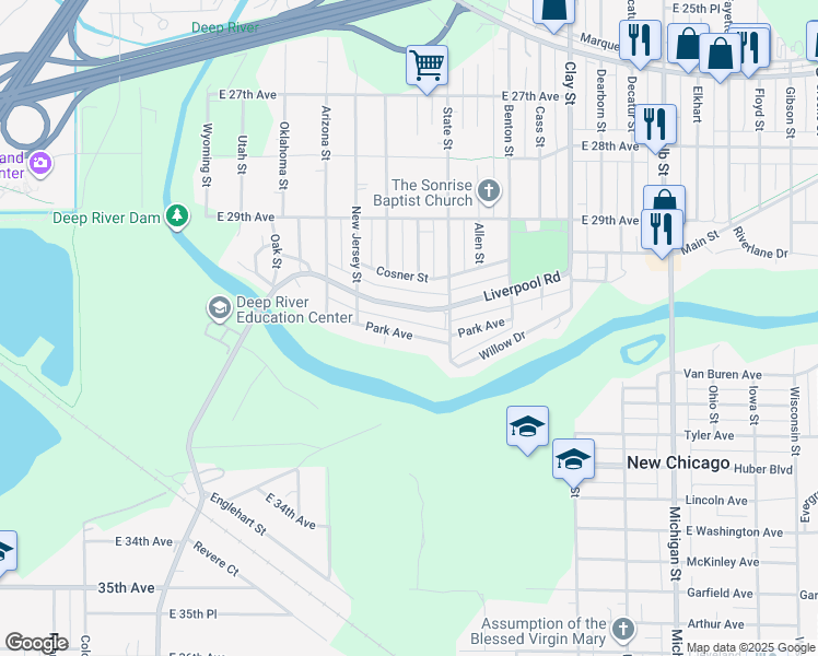 map of restaurants, bars, coffee shops, grocery stores, and more near 4222 Park Avenue in Lake Station