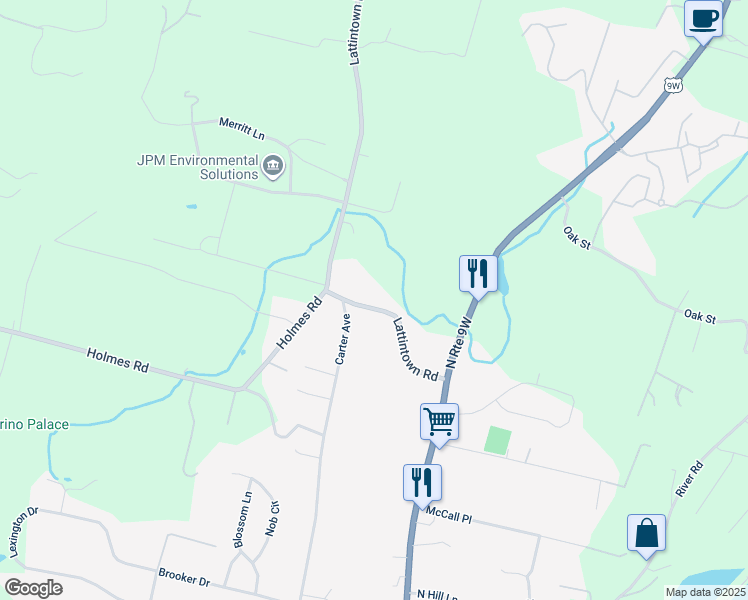 map of restaurants, bars, coffee shops, grocery stores, and more near 34 Lattintown Road in Newburgh