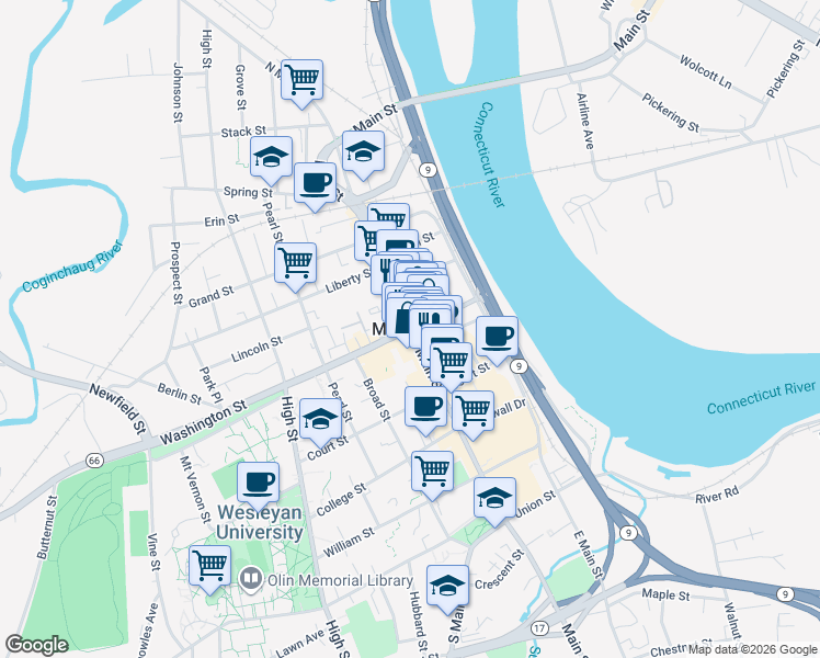 map of restaurants, bars, coffee shops, grocery stores, and more near in Middletown