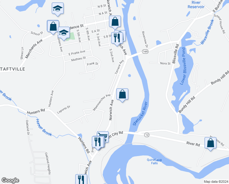 map of restaurants, bars, coffee shops, grocery stores, and more near in Norwich