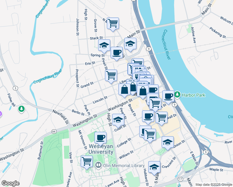 map of restaurants, bars, coffee shops, grocery stores, and more near 5 Glover Place in Middletown