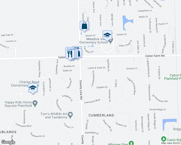 map of restaurants, bars, coffee shops, grocery stores, and more near 7011 Manchester Drive in Plainfield