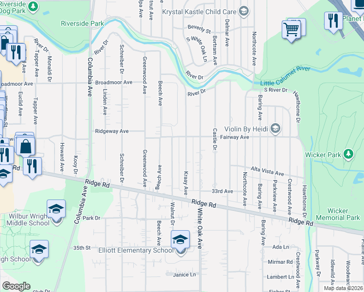 map of restaurants, bars, coffee shops, grocery stores, and more near 8326 Kraay Avenue in Munster
