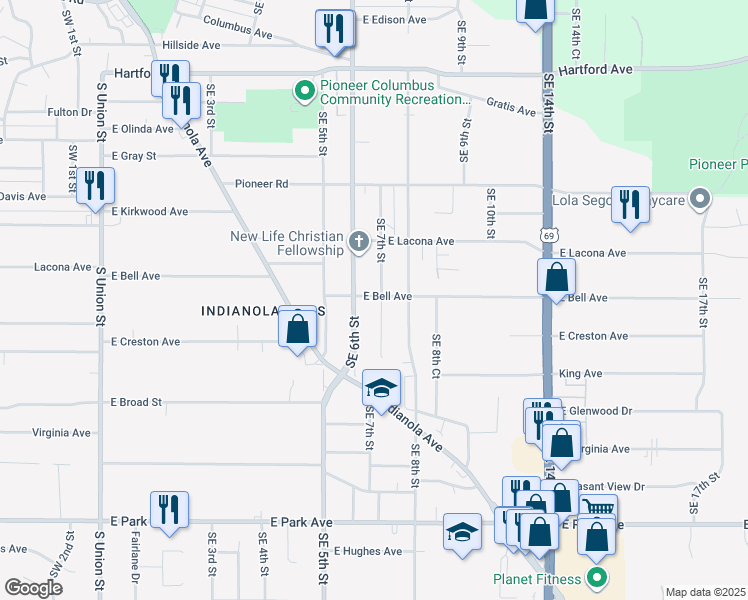 map of restaurants, bars, coffee shops, grocery stores, and more near 2516 Southeast 7th Street in Des Moines