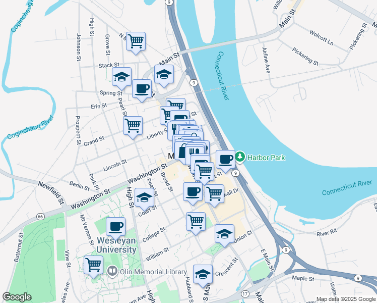 map of restaurants, bars, coffee shops, grocery stores, and more near in Middletown