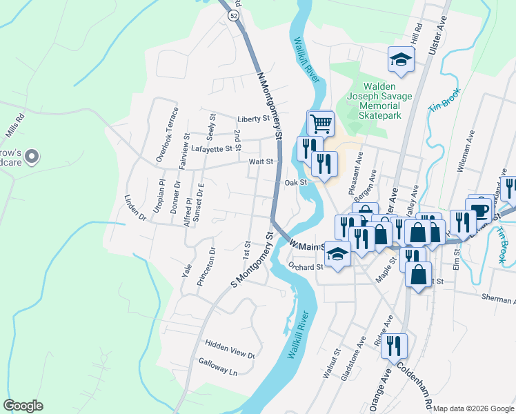 map of restaurants, bars, coffee shops, grocery stores, and more near 19 Walker Street in Walden