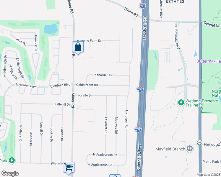 map of restaurants, bars, coffee shops, grocery stores, and more near 6261 Tourelle Drive in Highland Heights