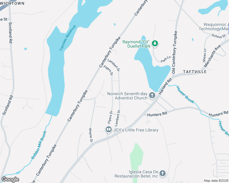 map of restaurants, bars, coffee shops, grocery stores, and more near 52 Flyers Drive in Norwich