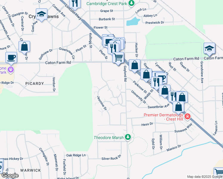 map of restaurants, bars, coffee shops, grocery stores, and more near 2329 Carnation Drive in Crest Hill
