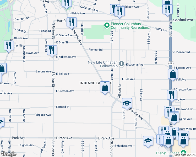 map of restaurants, bars, coffee shops, grocery stores, and more near in Des Moines