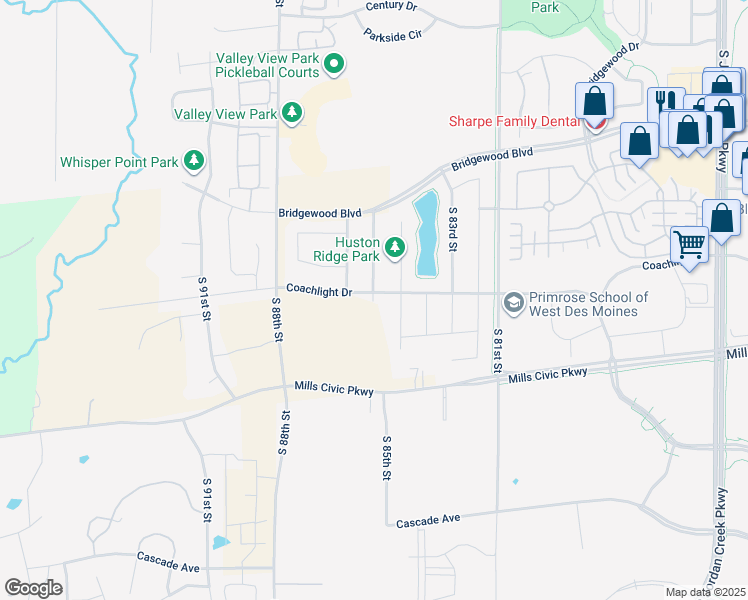 map of restaurants, bars, coffee shops, grocery stores, and more near 411 South 84th Street in West Des Moines