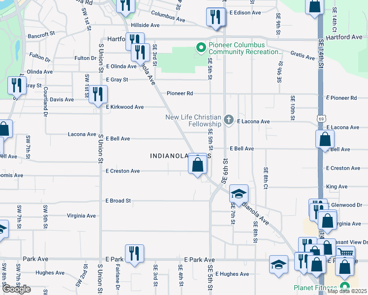map of restaurants, bars, coffee shops, grocery stores, and more near 340 East Creston Avenue in Des Moines
