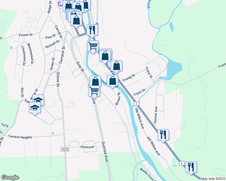 map of restaurants, bars, coffee shops, grocery stores, and more near 45 Brown Street in Honesdale