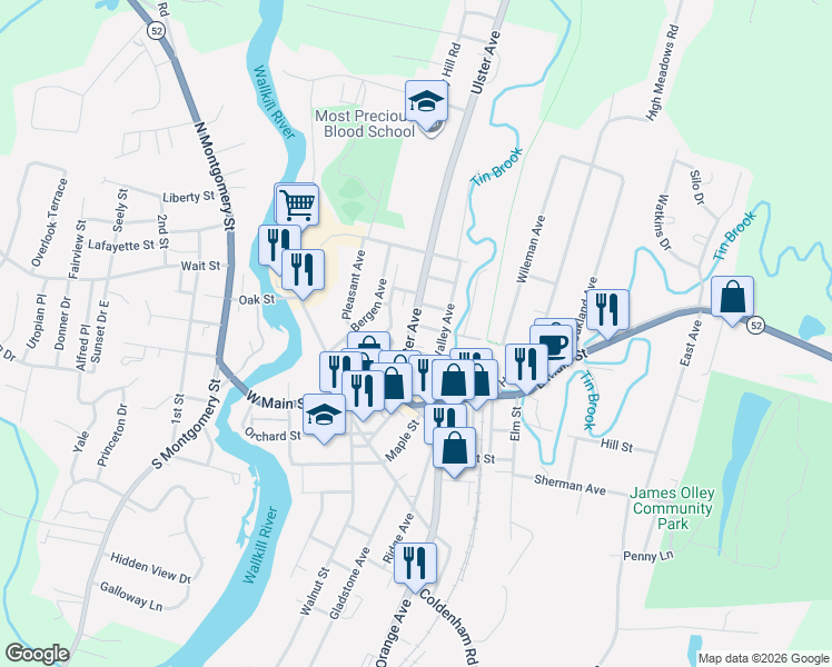 map of restaurants, bars, coffee shops, grocery stores, and more near 67 Ulster Avenue in Walden
