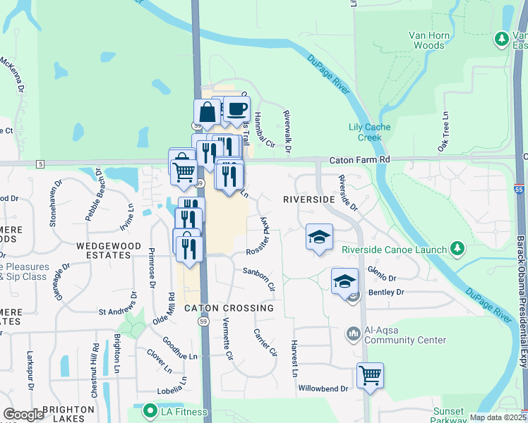 map of restaurants, bars, coffee shops, grocery stores, and more near 2236 Rossiter Parkway in Plainfield
