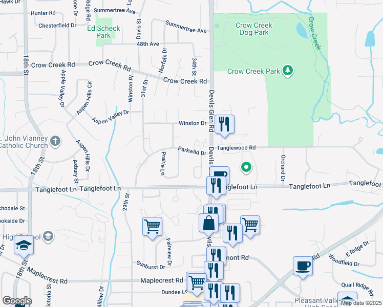map of restaurants, bars, coffee shops, grocery stores, and more near 4165 Mallard Court in Bettendorf