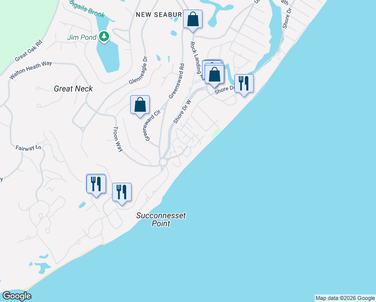 map of restaurants, bars, coffee shops, grocery stores, and more near 6 Hammock Pond Road in Mashpee