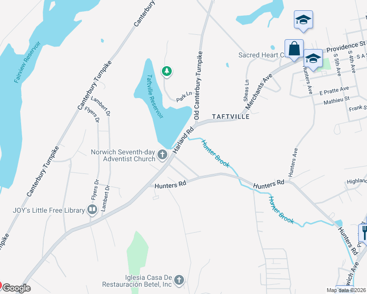 map of restaurants, bars, coffee shops, grocery stores, and more near 435R Harland Road in Norwich
