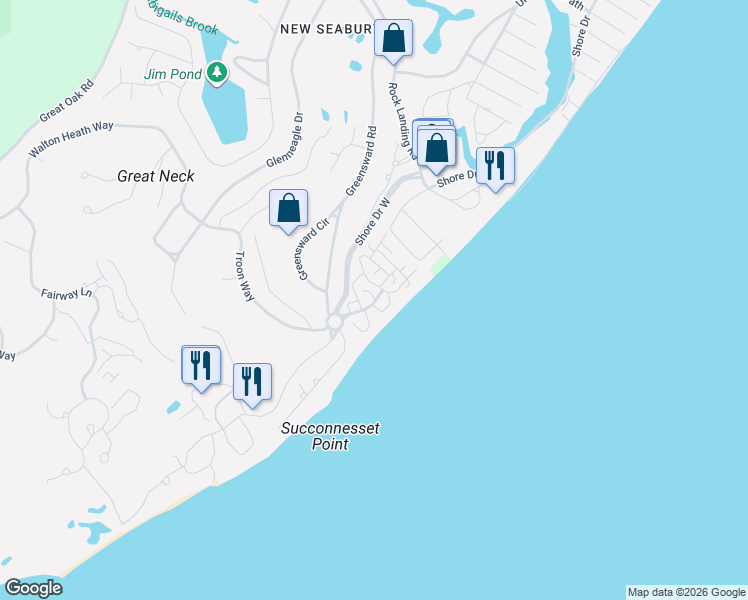 map of restaurants, bars, coffee shops, grocery stores, and more near 12 Barneys Avenue in Mashpee