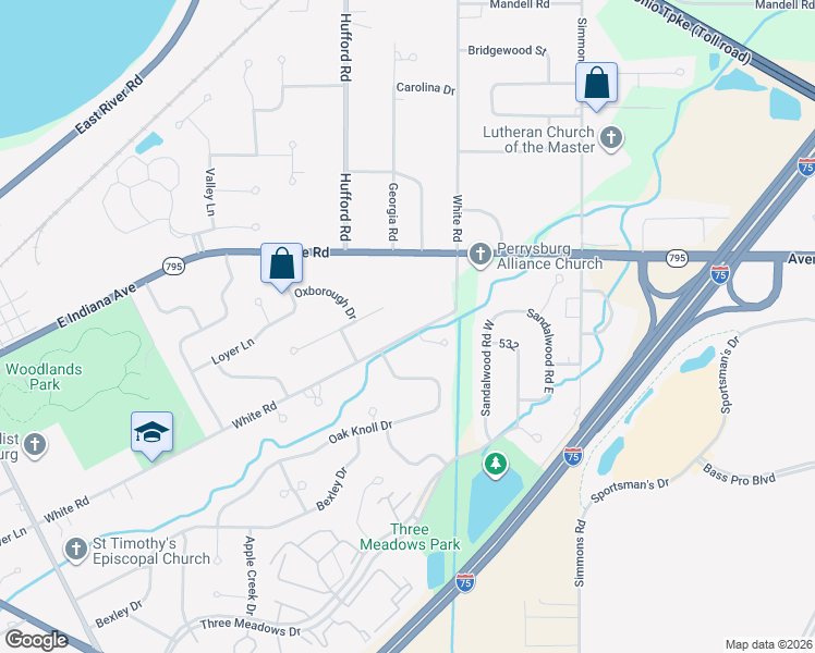 map of restaurants, bars, coffee shops, grocery stores, and more near 28375 White Road in Perrysburg