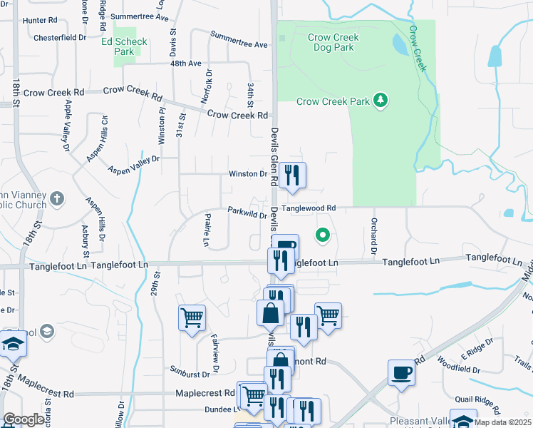 map of restaurants, bars, coffee shops, grocery stores, and more near 4165 Mallard Court in Bettendorf