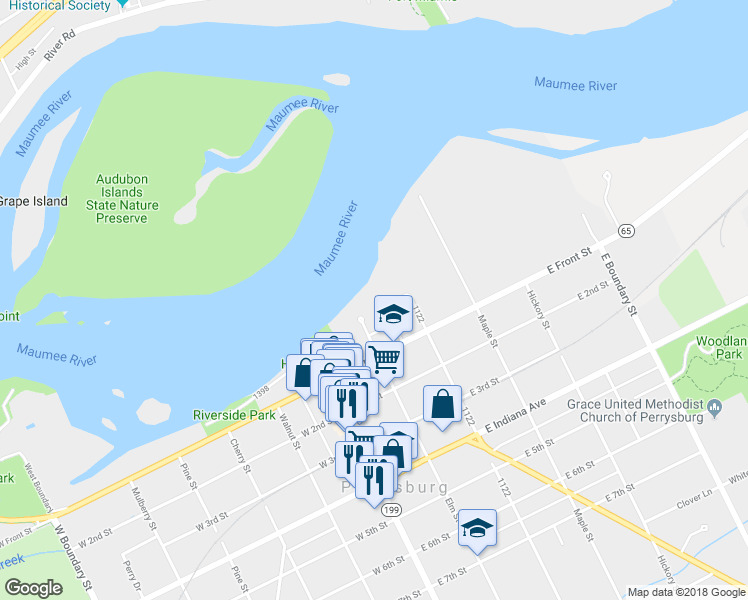 map of restaurants, bars, coffee shops, grocery stores, and more near 60 Linden Lane in Perrysburg