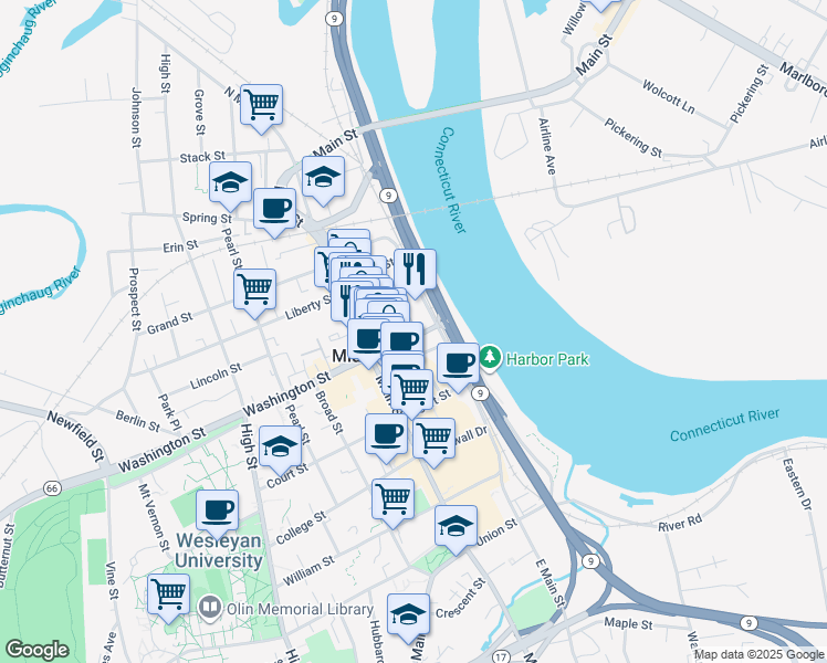 map of restaurants, bars, coffee shops, grocery stores, and more near 6 Alsop Avenue in Middletown