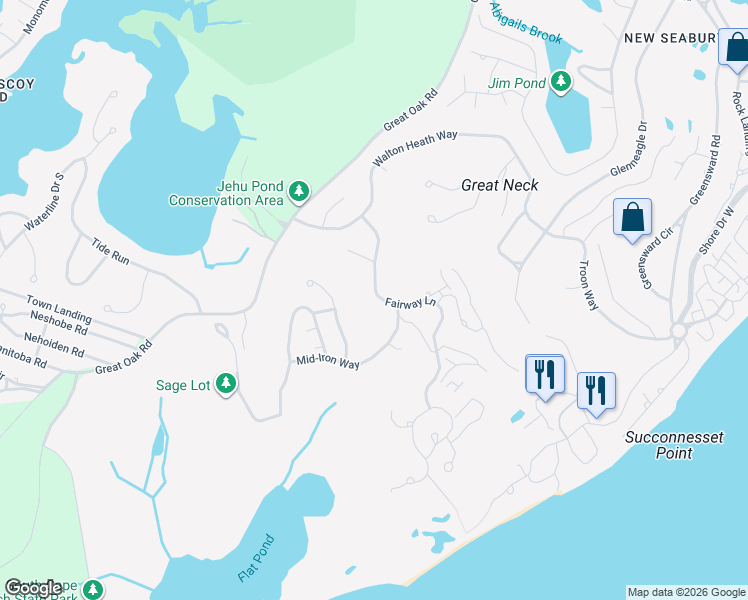 map of restaurants, bars, coffee shops, grocery stores, and more near 42 Fairway Lane in Mashpee