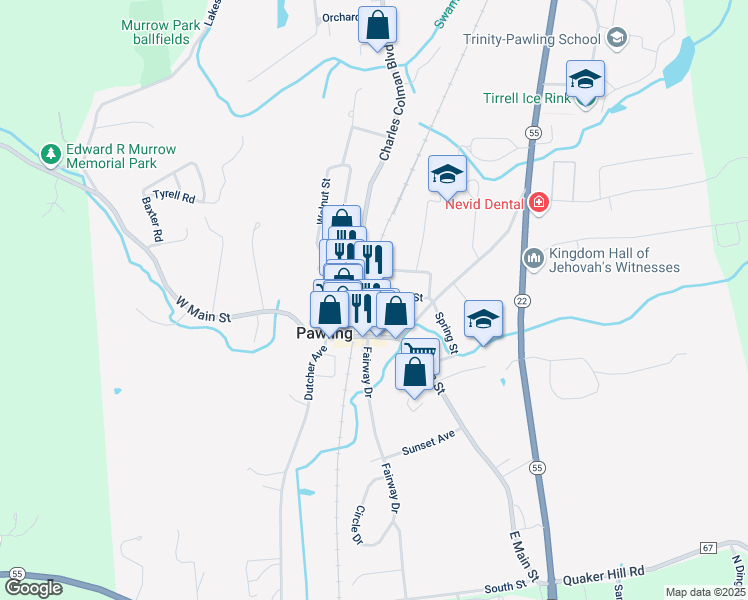 map of restaurants, bars, coffee shops, grocery stores, and more near 29 Memorial Avenue in Pawling