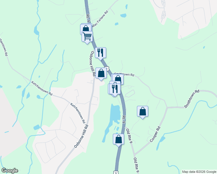 map of restaurants, bars, coffee shops, grocery stores, and more near 1105 U.S. 9 in Fishkill