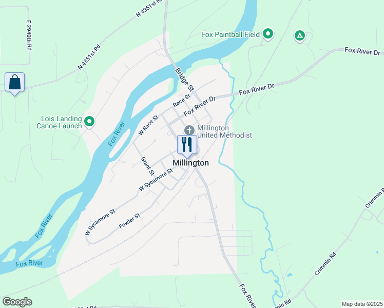 map of restaurants, bars, coffee shops, grocery stores, and more near in Millington