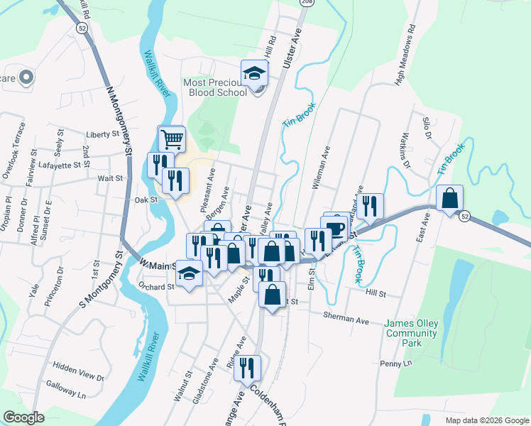 map of restaurants, bars, coffee shops, grocery stores, and more near 67 Ulster Avenue in Walden