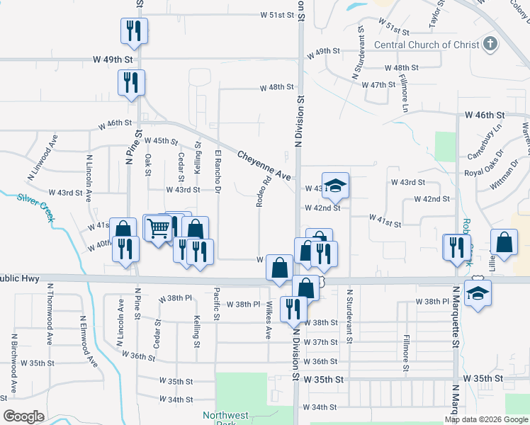 map of restaurants, bars, coffee shops, grocery stores, and more near 4131 Rodeo Road in Davenport