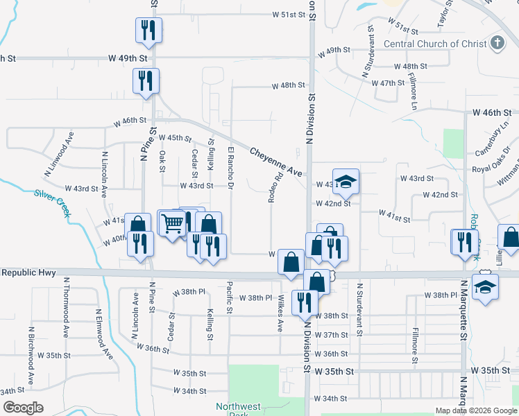 map of restaurants, bars, coffee shops, grocery stores, and more near 4131-4197 Rodeo Road in Davenport