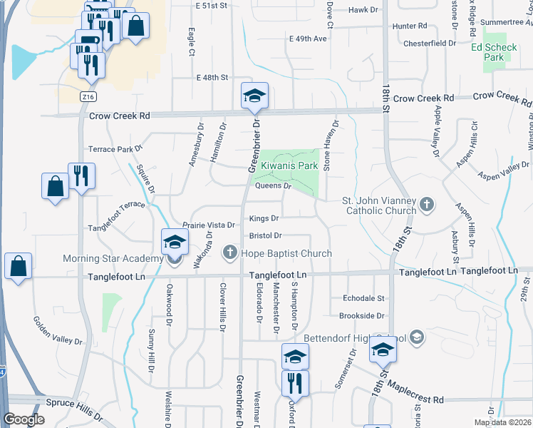map of restaurants, bars, coffee shops, grocery stores, and more near 4100 Boston Drive in Bettendorf