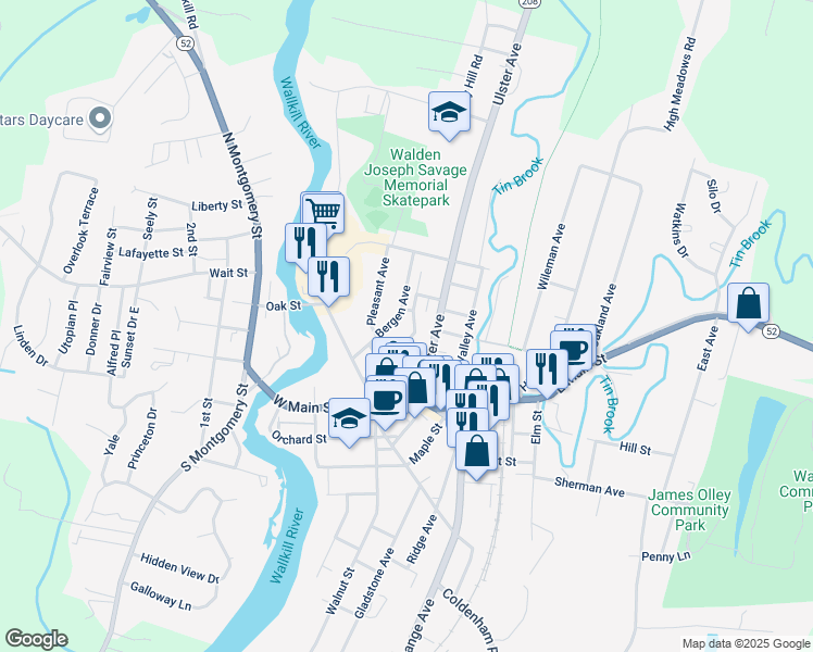 map of restaurants, bars, coffee shops, grocery stores, and more near 62 Capron Street in Walden