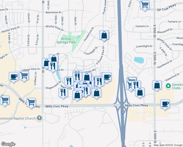 map of restaurants, bars, coffee shops, grocery stores, and more near 499 South Bluestone Way in West Des Moines
