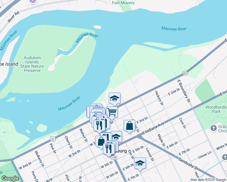 map of restaurants, bars, coffee shops, grocery stores, and more near 60 Linden Ln in Perrysburg