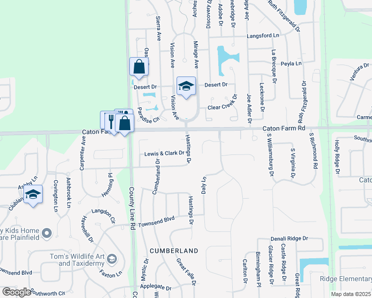map of restaurants, bars, coffee shops, grocery stores, and more near 6903 Lewis & Clark Drive in Plainfield