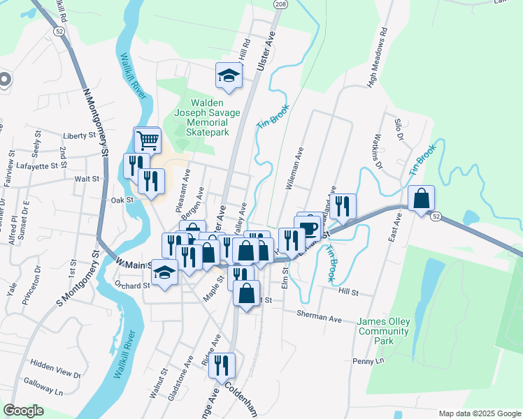 map of restaurants, bars, coffee shops, grocery stores, and more near 75 Valley Avenue in Walden
