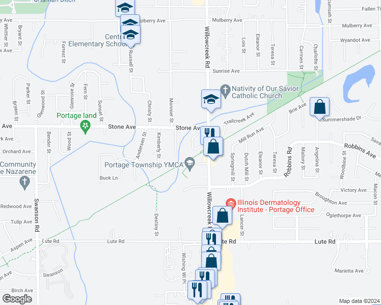 map of restaurants, bars, coffee shops, grocery stores, and more near 3023-3081 Futura Dr in Portage