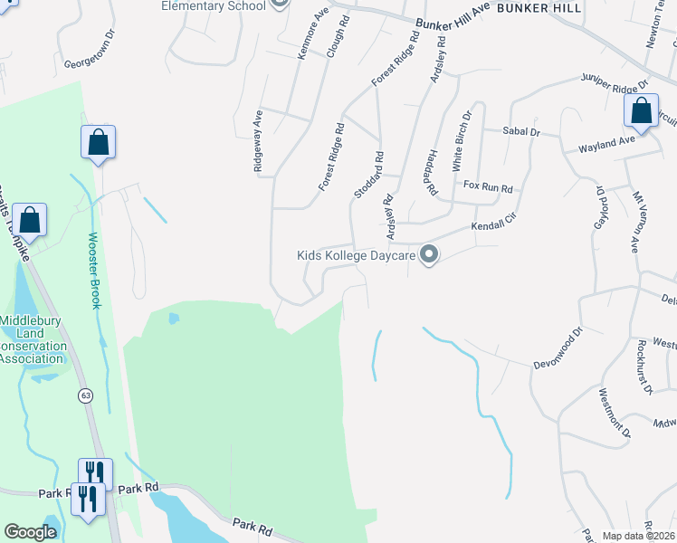 map of restaurants, bars, coffee shops, grocery stores, and more near 27 Pinecrest Drive in Waterbury