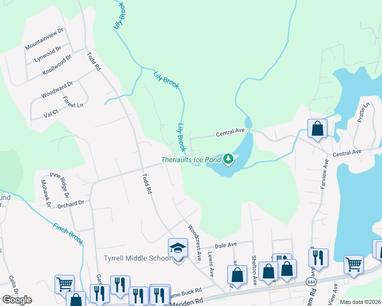 map of restaurants, bars, coffee shops, grocery stores, and more near in Wolcott