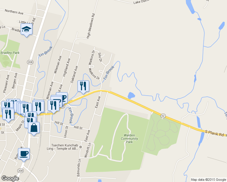 map of restaurants, bars, coffee shops, grocery stores, and more near 1062 New York 52 in Walden