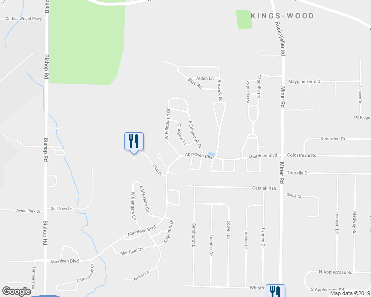 map of restaurants, bars, coffee shops, grocery stores, and more near 350 Glasgow Drive in Highland Heights
