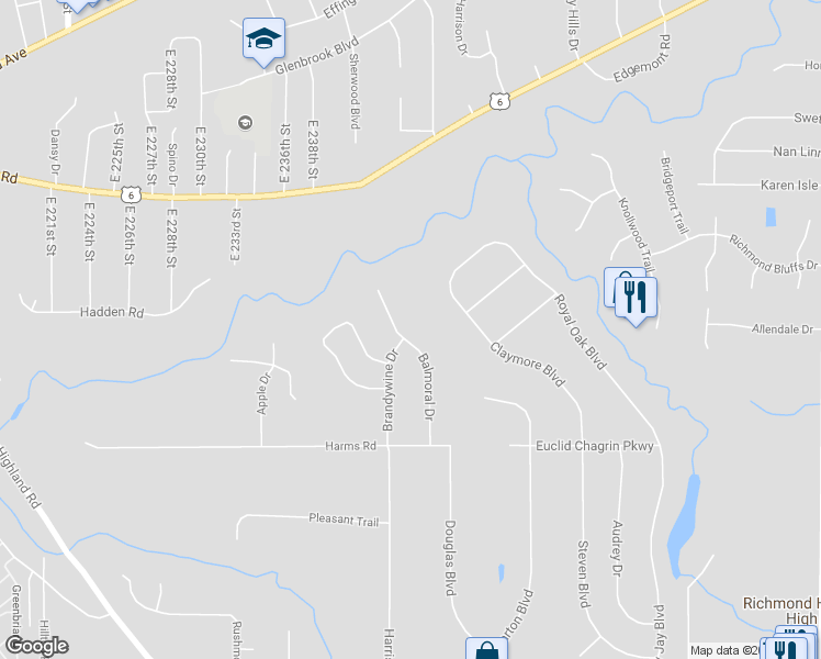 map of restaurants, bars, coffee shops, grocery stores, and more near 355 Balmoral Drive in Richmond Heights